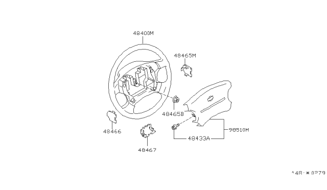 1996 Nissan Hardbody Pickup (D21U) Steering Wheel Assembly W/O Pad Diagram for 48430-3B300