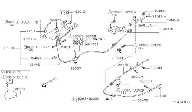 1996 Nissan Hardbody Pickup (D21U) Parking Brake Control Diagram 1