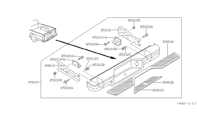 1996 Nissan Hardbody Pickup (D21U) Rear Bumper Diagram