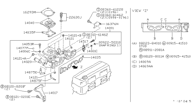 1996 Nissan Hardbody Pickup (D21U) Adapter-Intake Diagram for 14040-0S301