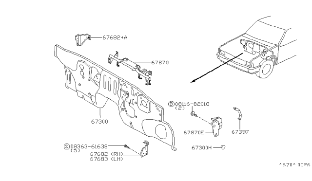 1996 Nissan Hardbody Pickup (D21U) Dash Panel & Fitting Diagram