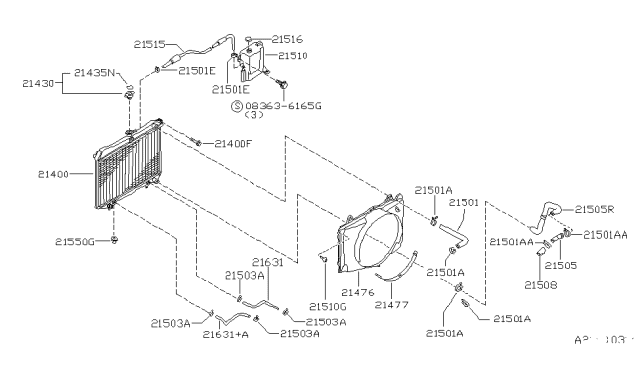 1995 Nissan Hardbody Pickup (D21U) Radiator,Shroud & Inverter Cooling Diagram 1