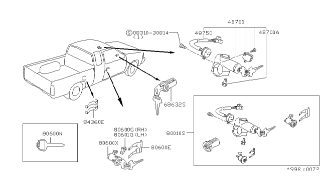 1997 Nissan Hardbody Pickup (D21U) Key Set & Blank Key Diagram 1