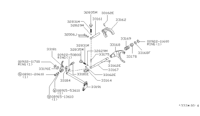 1997 Nissan Hardbody Pickup (D21U) Transfer Shift Lever,Fork & Control Diagram