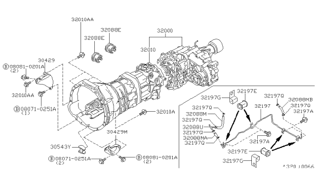 1996 Nissan Hardbody Pickup (D21U) Manual Transmission Diagram for 32010-1S711