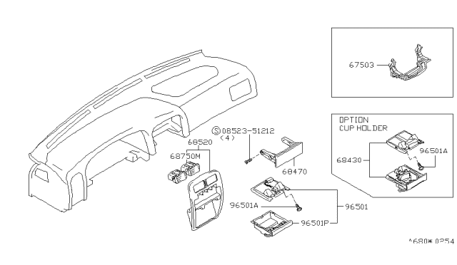 1996 Nissan Hardbody Pickup (D21U) Instrument Panel,Pad & Cluster Lid Diagram 1