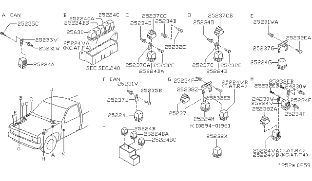 1997 Nissan Hardbody Pickup (D21U) Relay-Horn Diagram for 25630-C9960