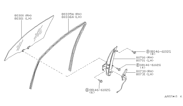 1996 Nissan Maxima Regulator Assy-Door Window,LH Diagram for 80721-40U00