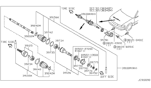 1997 Nissan Maxima Repair Kit-Dust Boot,Outer Diagram for 39241-10E85