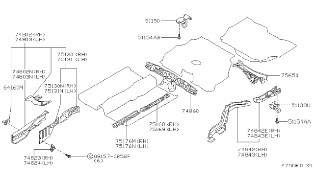 1999 Nissan Maxima Member-Side Front LH Diagram for 75111-40U35