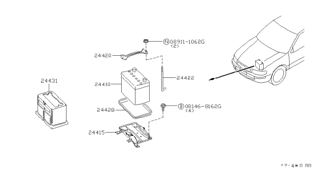 1999 Nissan Maxima Battery & Battery Mounting Diagram