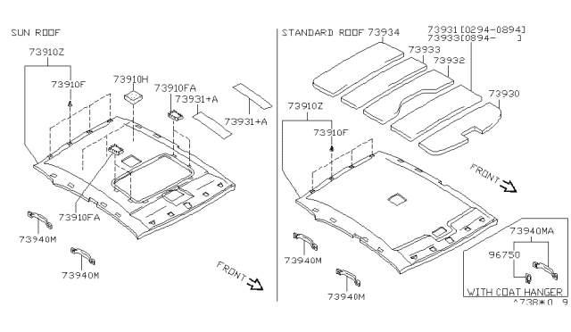 1995 Nissan Maxima Headlining Assy Diagram for 73910-40U00