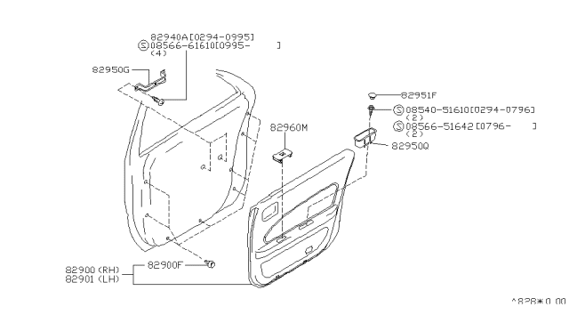 1995 Nissan Maxima Finisher Assembly Rear Door Left Beige Diagram for 82901-55U02