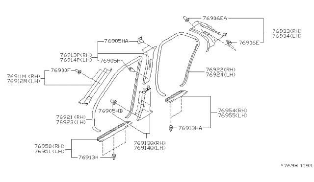 1997 Nissan Maxima Finisher-Rear Pillar,LH Diagram for 76935-40U01