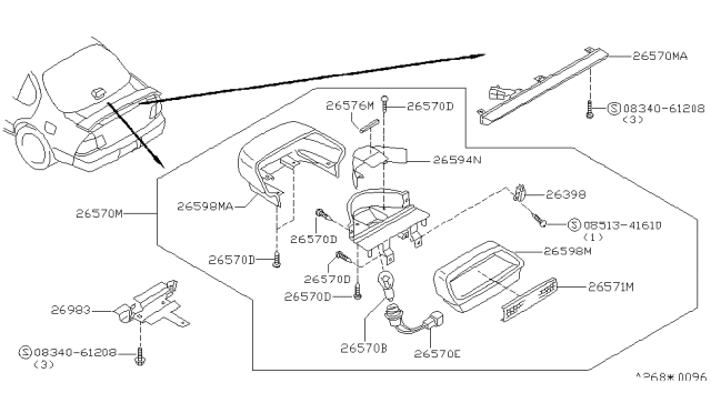 1995 Nissan Maxima High Mounting Stop Lamp Socket Assembly Diagram for 26597-40U01