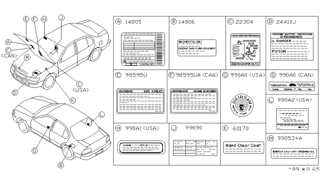 1999 Nissan Maxima Label-Vacuum Piping Diagram for 22304-4L600