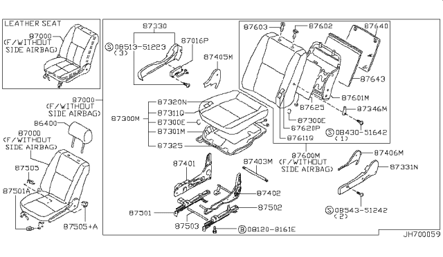 1997 Nissan Maxima Lever-Front Seat Back Diagram for 87610-4P102