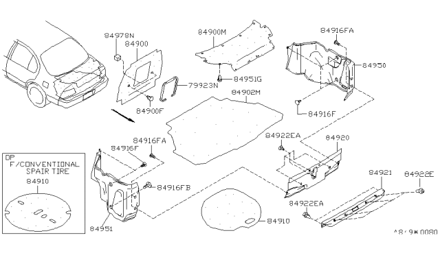 1999 Nissan Maxima Trunk & Luggage Room Trimming Diagram