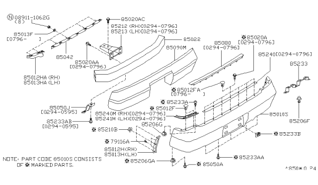 1999 Nissan Maxima Rear Bumper Cover Diagram for 85022-0L725