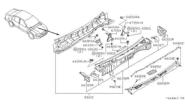 1999 Nissan Maxima Bracket-Steering Post, Outer Diagram for 67154-40U00