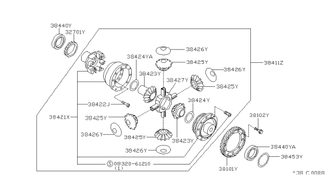 1995 Nissan Maxima Shaft-Pinion Mate Diagram for 38427-81X00