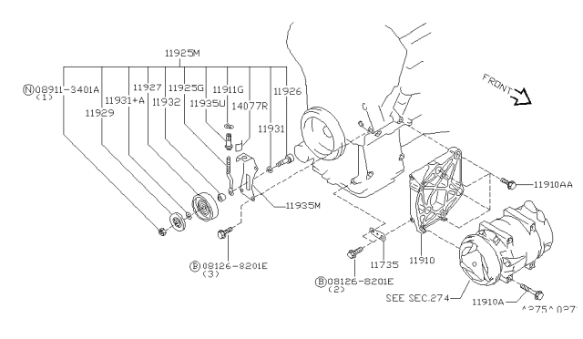 1999 Nissan Maxima Bracket-Idler Pulley Diagram for 11926-43U00