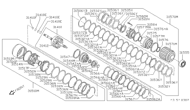 1997 Nissan Maxima Clutch Assembly Forward Diagram for 31570-80X22