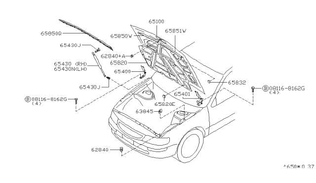 1999 Nissan Maxima Seal-Hood,Front R Diagram for 65820-40U00