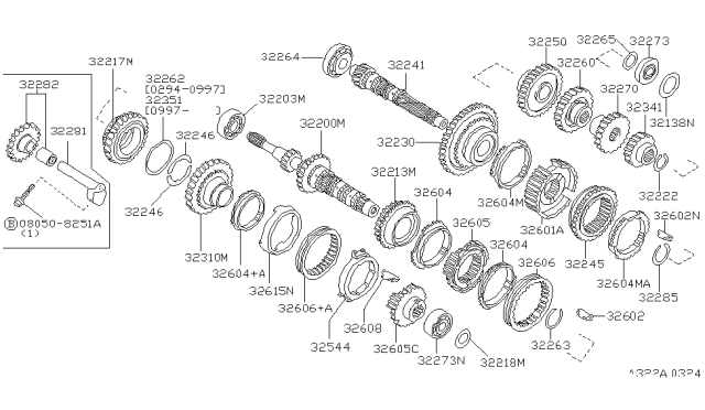 1997 Nissan Maxima Gear Assembly-1ST Diagram for 32230-54C14
