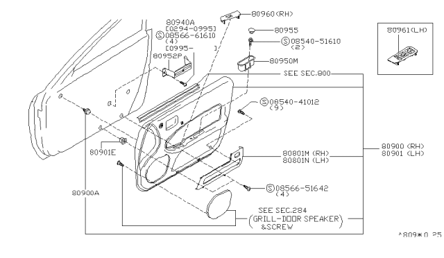 1996 Nissan Maxima Finisher Assy-Front Door,RH Diagram for 80900-0L746