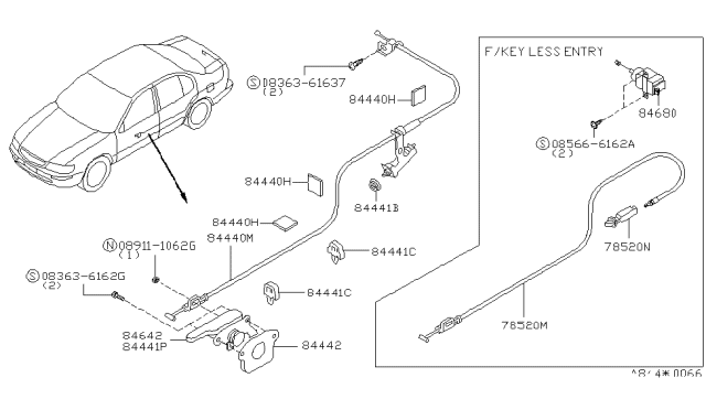 1997 Nissan Maxima Cover Assy-Trunk Lid Opener Diagram for 84649-40U10