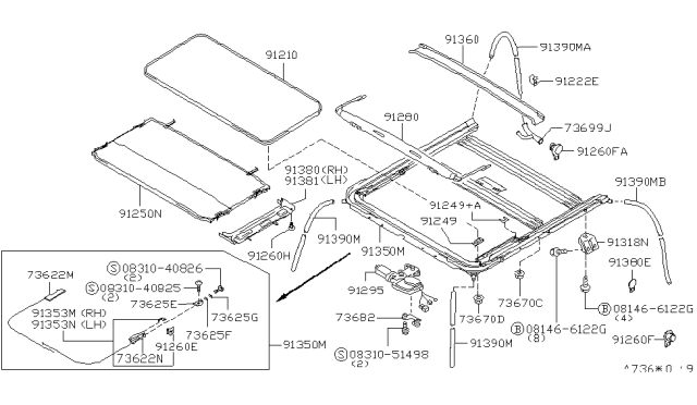 1995 Nissan Maxima Deflector Assy-Sunroof Diagram for 91280-0E020