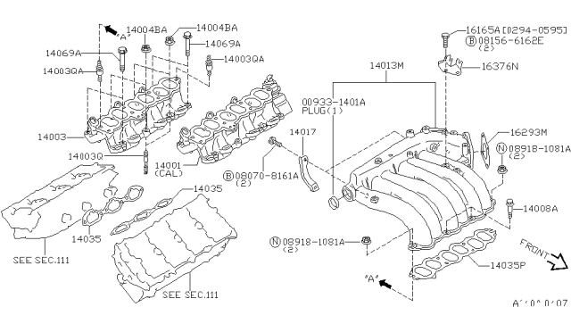 1999 Nissan Maxima Collector-Intake Manifold Diagram for 14010-2L900