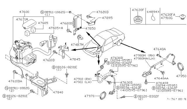 1997 Nissan Maxima Anti Skid Actuator Assembly Diagram for 47600-0L715