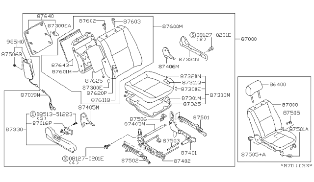 1999 Nissan Maxima Seat Slide Switch Diagram for 87016-3L070