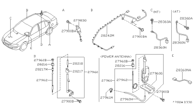 1999 Nissan Maxima Base-Antenna Diagram for 28216-40U00