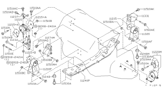 1995 Nissan Maxima Engine & Transmission Mounting Diagram 1