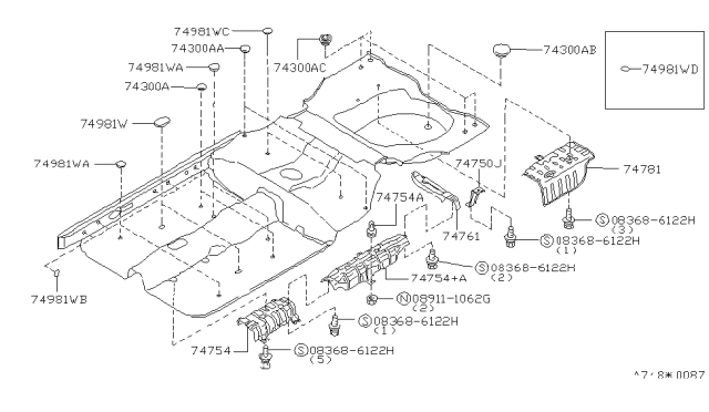 1998 Nissan Maxima Heat Insulator-Front Floor Diagram for 74755-31U10