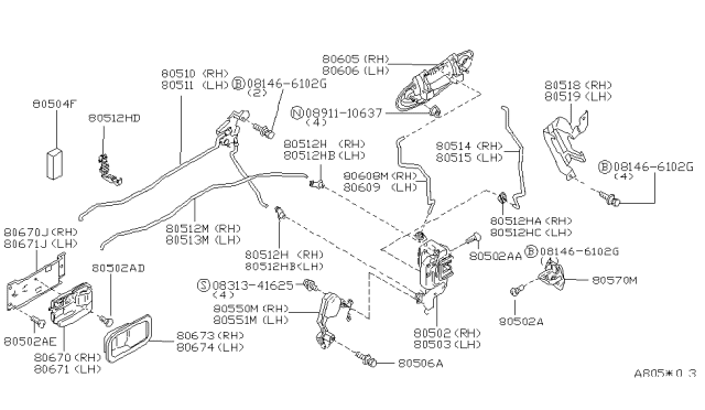 1996 Nissan Maxima Front Door Outside Handle Assembly, Left Diagram for 80607-40U06