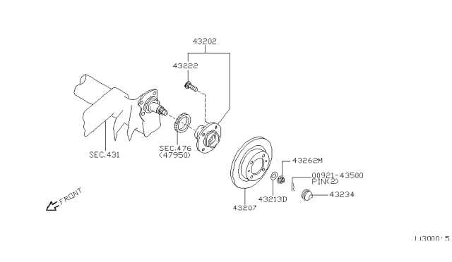 1998 Nissan Maxima Nut Lock-Rear Wheel Bearing Diagram for 43262-4M400
