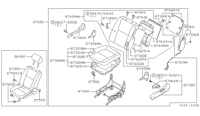 1998 Nissan Maxima Cushion Assy-Front Seat Diagram for 87350-0L800