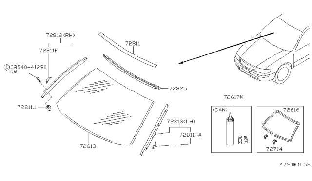 1995 Nissan Maxima Windshield Glass Diagram for 72712-40U10