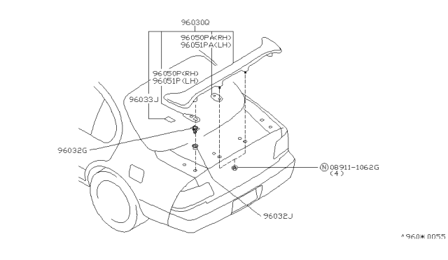 1996 Nissan Maxima Grommet Diagram for 01553-09621