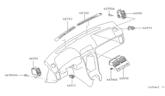 1997 Nissan Maxima Ventilator Assy-Center Diagram for 68750-40U10