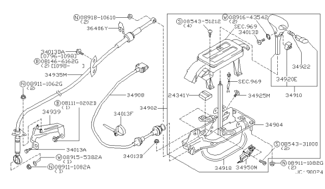 1998 Nissan Maxima Knob Assy-Control Lever,Auto Diagram for 34910-2L900