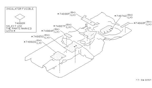 1996 Nissan Maxima INSULATOR Front Floor Rear Cen Diagram for 74884-76J00