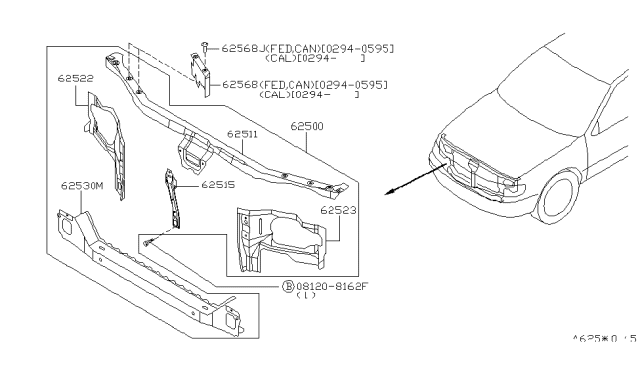 1996 Nissan Maxima Front Apron & Radiator Core Support Diagram