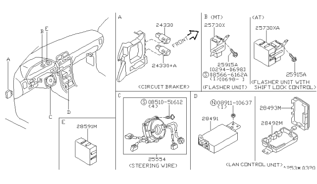 1995 Nissan Maxima Control Assembly Diagram for 28491-40U10