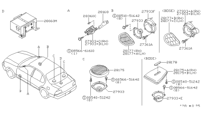 1996 Nissan Maxima Grille-Speaker,Front Diagram for 28177-0L701