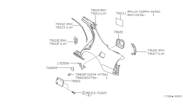 1999 Nissan Maxima Fender-Rear,RH Diagram for 78112-40U30